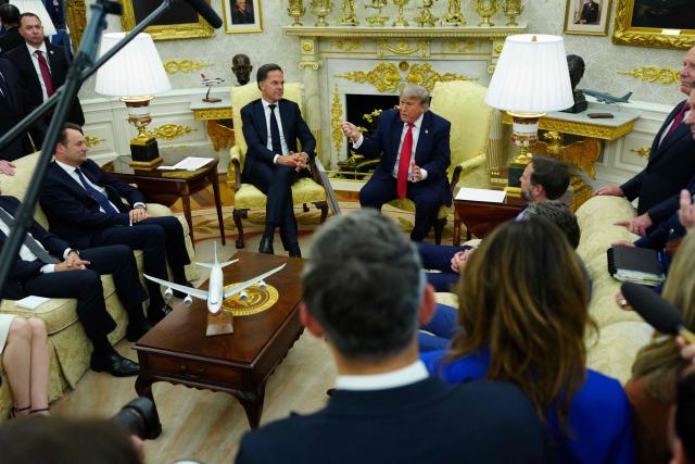 US President Donald Trump meets with NATO Secretary General Mark Rutte in the Oval Office of the White House in Washington, DC, on June 24, 2026. (Photo by Aaron Schwartz / AFP)