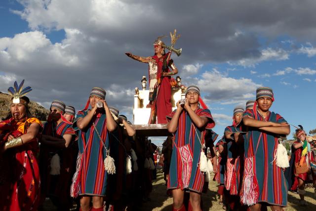 An actor performing the role of the Inca emperor takes part in a reenactment at the Sacsayhuaman fortress during the Inti Raymi, a traditional Inca New Year and winter solstice celebration, in Cusco, Peru, on June 24, 2026. The Inti Raymi is the most important indigenous ceremony of the Peruvian Andes, held in honor of the god Inti (Quechua for "sun") at the beginning of the winter solstice. (Photo by Jose Angulo / AFP)