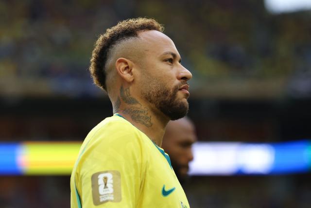 Brazil's forward #10 Neymar reacts before the 2026 World Cup Group C football match between Scotland and Brazil at the Miami Stadium in Miami Gardens on June 24, 2026.  (Photo by PATRICIA DE MELO MOREIRA / AFP)