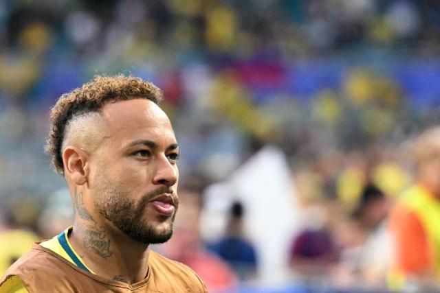 Brazil's forward #10 Neymar gestures before the 2026 World Cup Group C football match between Scotland and Brazil at the Miami Stadium in Miami Gardens on June 24, 2026.  (Photo by CHANDAN KHANNA / AFP)