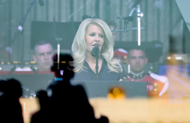 Chief of Protocol of the United States Monica Crowley speaks during a kick-off celebration for the "Great American State Fair" on the National Mall in Washington, DC, June 24, 2026. The "Great American State Fair" will be held from June 25 to July 10, 2026, to celebrate the 250th anniversary of US independence. (Photo by Jemal COUNTESS / AFP)