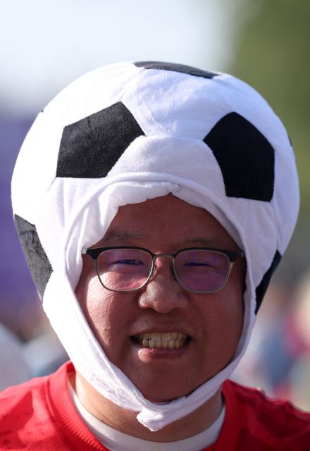 A South Korean fan arrives to watch the 2026 World Cup Group A football match between South Africa and South Korea at the Monterrey Stadium in Guadalupe, Mexico, on June 24, 2026.  (Photo by Julio Cesar AGUILAR / AFP)
