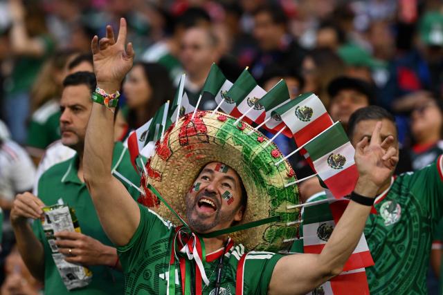A Mexican fan wearing a hat cheers for his team during the 2026 World Cup Group A football match between the Czech Republic and Mexico at the Mexico City Stadium in Mexico City on June 24, 2026.  (Photo by CARL DE SOUZA / AFP)