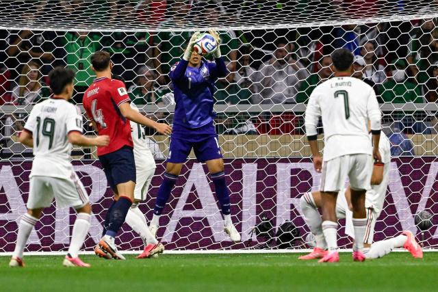 Mexico's goalkeeper #01 Raul Rangel makes a save during the 2026 World Cup Group A football match between the Czech Republic and Mexico at the Mexico City Stadium in Mexico City on June 24, 2026.  (Photo by Alfredo ESTRELLA / AFP)