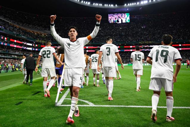 Mexico's midfielder #04 Edson Alvarez celebrates his team's first goal scored by defender #20 Mateo Chavez (unseen) during the 2026 World Cup Group A football match between the Czech Republic and Mexico at the Mexico City Stadium in Mexico City on June 24, 2026.  (Photo by Alfredo ESTRELLA / AFP)
