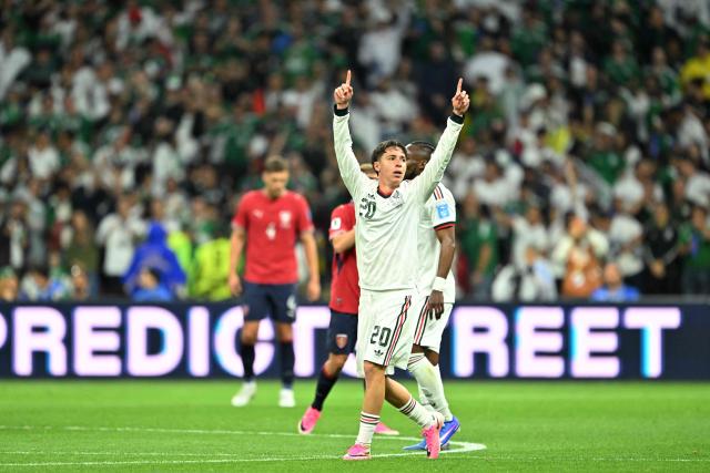 Mexico's defender #20 Mateo Chavez celebrates scoring his team's first goal during the 2026 World Cup Group A football match between the Czech Republic and Mexico at the Mexico City Stadium in Mexico City on June 24, 2026.  (Photo by CARL DE SOUZA / AFP)