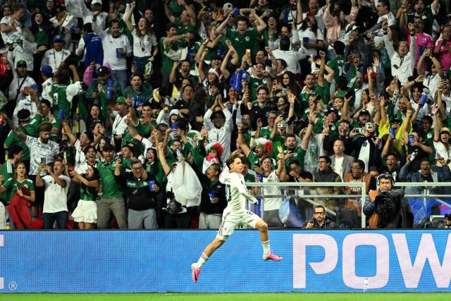 Mexico's defender #20 Mateo Chavez celebrates scoring his team's first goal during the 2026 World Cup Group A football match between the Czech Republic and Mexico at the Mexico City Stadium in Mexico City on June 24, 2026.  (Photo by CARL DE SOUZA / AFP)