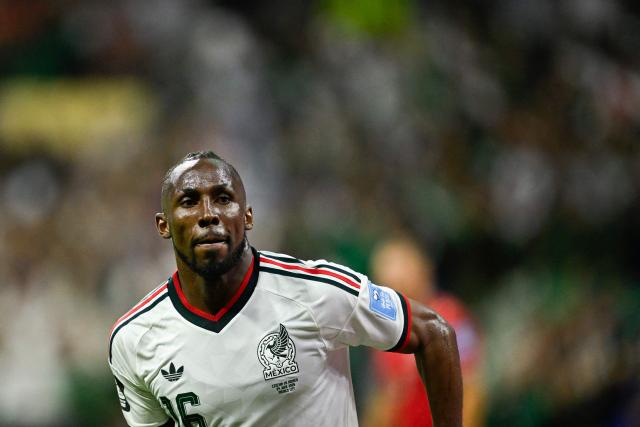 Mexico's forward #16 Julian Quinones celebrates scoring his team's second goal during the 2026 World Cup Group A football match between the Czech Republic and Mexico at the Mexico City Stadium in Mexico City on June 24, 2026.  (Photo by Alfredo ESTRELLA / AFP)