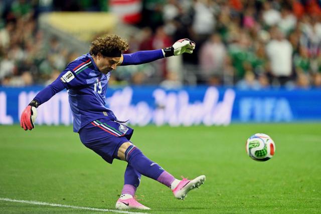 Mexico's goalkeeper #13 Guillermo Ochoa kicks the ball during the 2026 World Cup Group A football match between the Czech Republic and Mexico at the Mexico City Stadium in Mexico City on June 24, 2026.  (Photo by CARL DE SOUZA / AFP)