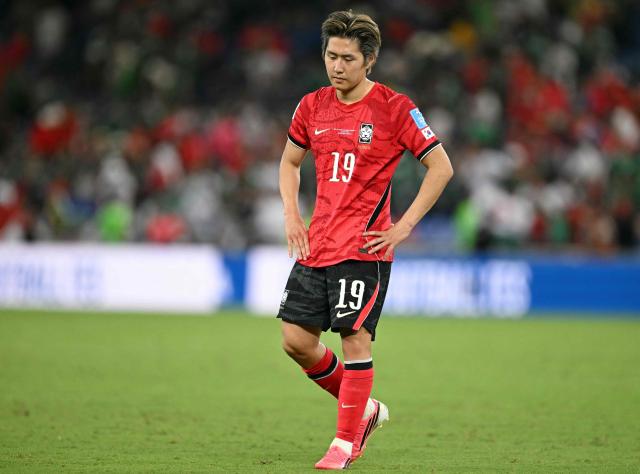 South Korea's midfielder #19 Lee Kang-in reacts after his team lost the 2026 World Cup Group A football match between South Africa and South Korea at the Monterrey Stadium in Guadalupe, Mexico, on June 24, 2026.  (Photo by Yuri CORTEZ / AFP)