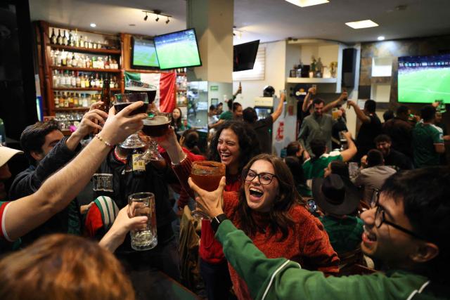 Mexican football fans celebrate after watching a live broadcast of the 2026 FIFA World Cup football match between Mexico and Czechia at the FIFA Fan Fest in Mexico City on June 24, 2026. (Photo by Claudia Rosel / AFP)
