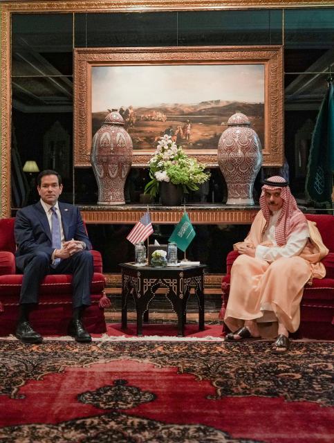 US Secretary of State Marco Rubio (L) meets Saudi Foreign Minister Faisal bin Farhan al-Saud during his visit to the Middle East to discuss the interim deal between the US and Iran with Arab Gulf allies, in Manama on June 25, 2026. Top US diplomat Marco Rubio was in Bahrain on June 25, after promising Gulf allies that Washington would protect their interests as it seeks to hammer out a final settlement to end the war with Iran. Rubio is on a regional tour to reassure the Gulf states, which were targeted by Tehran's missiles and drones during the conflict and saw their crucial oil and gas shipments effectively cut off by an Iranian blockade of the Strait of Hormuz. (Photo by Eric Lee / POOL / AFP)