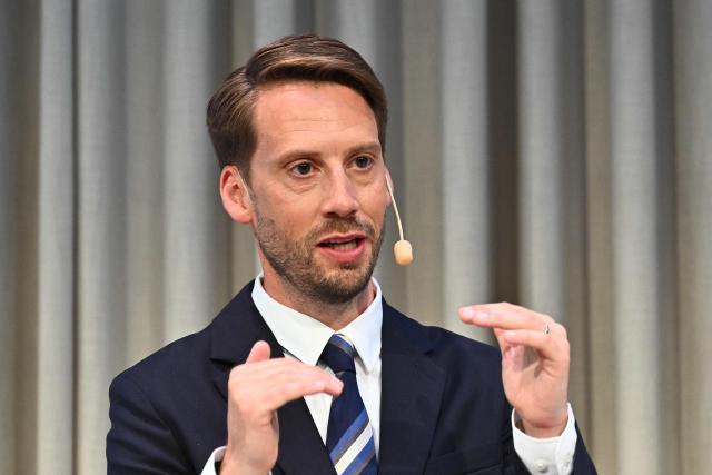 H&M Group CEO Daniel Ervér speaks during a press conference to present the six-month report of fashion group Hennes & Mauritz on June 25, 2026 2026 in Stockholm, Sweden. Swedish fast-fashion giant H&M reported a drop in sales for its second financial quarter, with operating profit holding steady but below the level analysts were expecting. (Photo by Claudio BRESCIANI / TT News Agency / AFP) / Sweden OUT