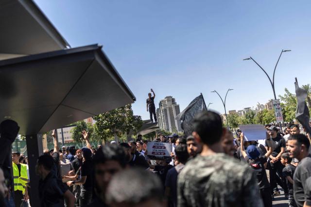 Members of the Bedouin community protest against the increasing house demolishing policy by the Israeli government in southern Israeli city of Beer Sheva on June 25, 2026. (Photo by ilia YEFIMOVICH / AFP)