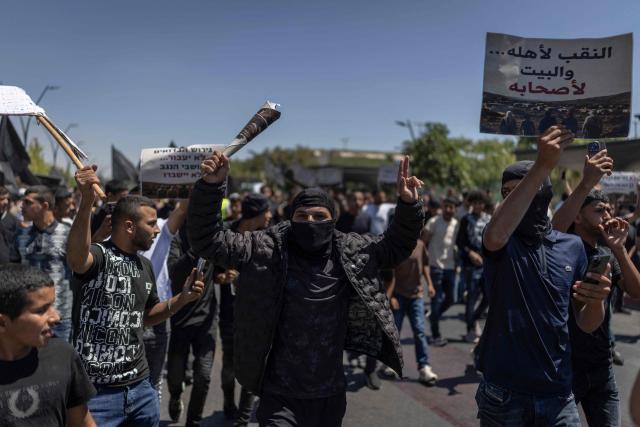 Members of the Bedouin community march as they protest against the increasing house demolishing policy by the Israeli government in southern Israeli city of Beer Sheva on June 25, 2026. (Photo by ilia YEFIMOVICH / AFP)
