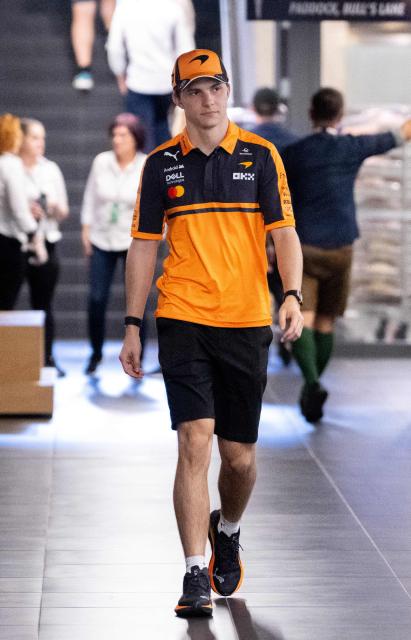 McLaren's Australian driver Oscar Piastri arrives for a press conference ahead of the Formula One Austrian Grand Prix at the Red Bull Ring racetrack in Spielberg, Austria on June 25, 2026. (Photo by Joe Klamar / AFP)