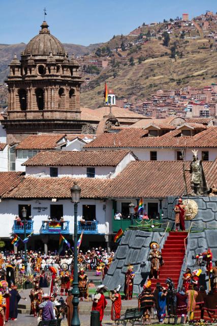 Actors perform a reenactment at Plaza Mayor during the Inti Raymi, a traditional Inca New Year and winter solstice celebration, in Cusco, Peru, on June 24, 2026. The Inti Raymi is the most important indigenous ceremony of the Peruvian Andes, held in honor of the god Inti (Quechua for "sun") at the beginning of the winter solstice. (Photo by Jose Angulo / AFP)