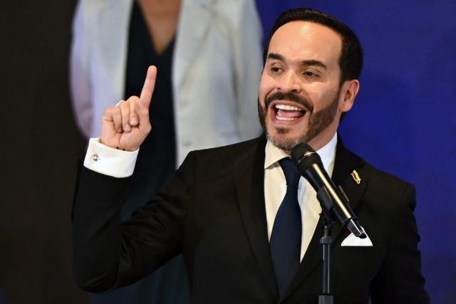Colombia's President-elect Abelardo de la Espriella speaks after receiving his official credential at the National Registry of Civil Status headquarters in Bogota on June 25, 2026.  (Photo by Luis ACOSTA / AFP)