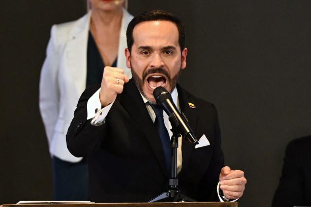Colombia's President-elect Abelardo de la Espriella speaks after receiving his official credential at the National Registry of Civil Status headquarters in Bogota on June 25, 2026.  (Photo by Luis ACOSTA / AFP)