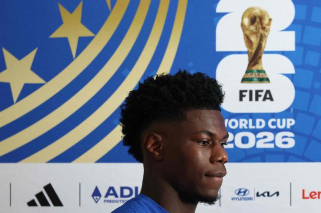 France's midfielder #08 Aurelien Tchouameni arrives to give a press conference on the eve of France's 2026 World Cup football tournament Group I football match against Norway at Bentley University in Boston on June 25, 2026.  (Photo by FRANCK FIFE / AFP)
