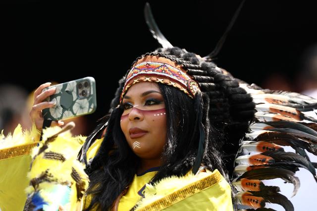 An Ecuadorean fan takes a photo ahead of the 2026 World Cup Group E football match between Ecuador and Germany at the New York/New Jersey Stadium in East Rutherford on June 25, 2026. (Photo by CHARLY TRIBALLEAU / AFP)