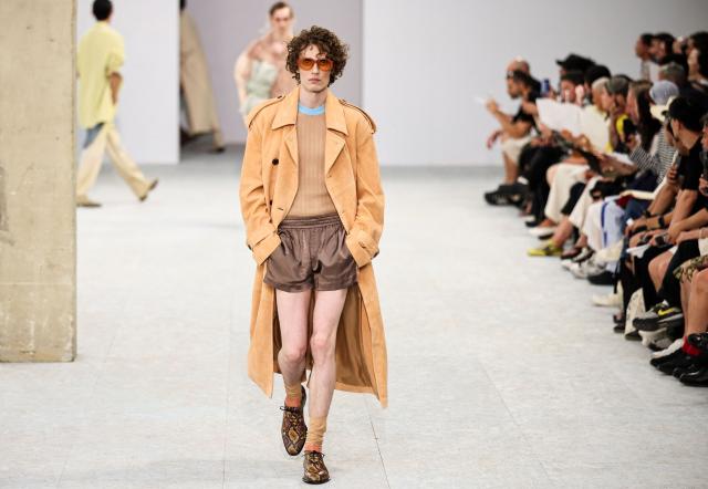 A model presents a creation for Dries Van Noten for the Menswear Spring/Summer 2027 collection fashion show as part of the Paris Fashion Week, in Paris on June 25, 2026. (Photo by SIMON WOHLFAHRT / AFP)