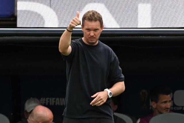 Germany's head coach Julian Nagelsmann reacts during the 2026 World Cup Group E football match between Ecuador and Germany at the New York/New Jersey Stadium in East Rutherford on June 25, 2026. (Photo by Pedro UGARTE / AFP)