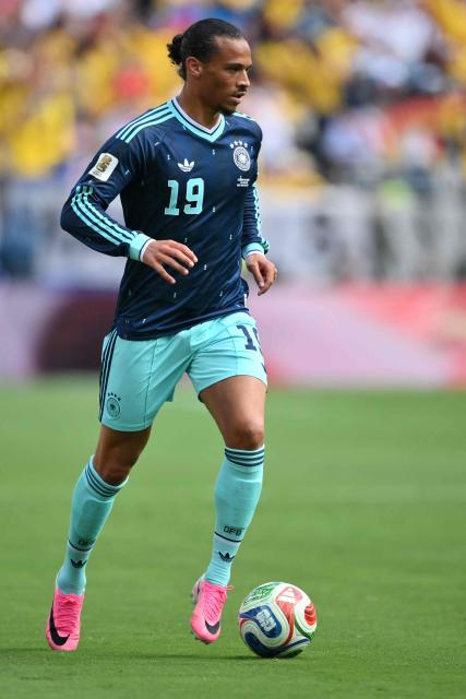 Germany's forward #19 Leroy Sane controls the ball during the 2026 World Cup Group E football match between Ecuador and Germany at the New York/New Jersey Stadium in East Rutherford on June 25, 2026. (Photo by ANGELA WEISS / AFP)