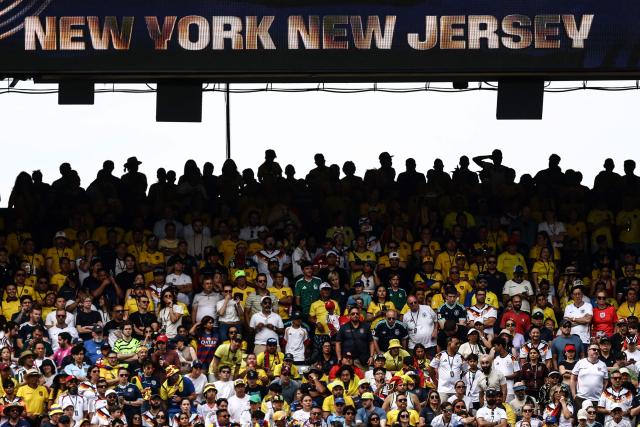 Ecuadorian and German fans attend the 2026 World Cup Group E football match between Ecuador and Germany at the New York/New Jersey Stadium in East Rutherford on June 25, 2026. (Photo by CHARLY TRIBALLEAU / AFP)