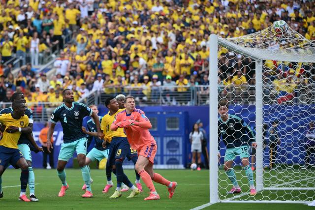 Ecuador's midfielder #19 Gonzalo Plata scores his team's second goal during the 2026 World Cup Group E football match between Ecuador and Germany at the New York/New Jersey Stadium in East Rutherford on June 25, 2026. (Photo by ANGELA WEISS / AFP)