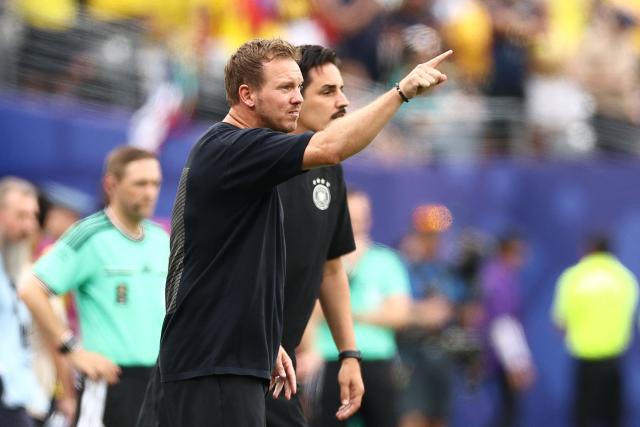 Germany's head coach Julian Nagelsmann gestures during the 2026 World Cup Group E football match between Ecuador and Germany at the New York/New Jersey Stadium in East Rutherford on June 25, 2026. (Photo by CHARLY TRIBALLEAU / AFP)