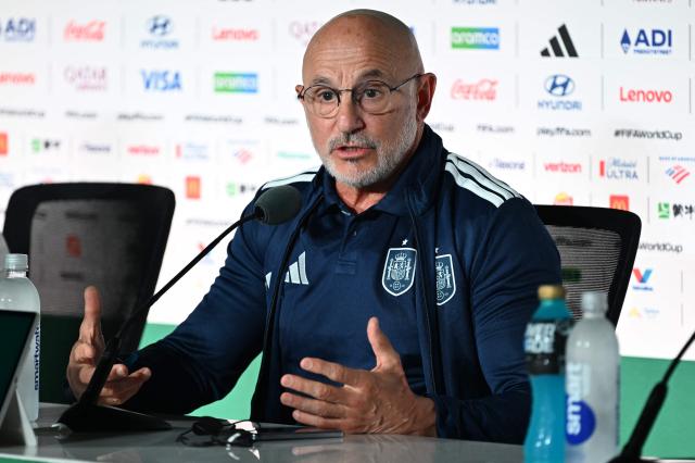 Spain's head coach Luis de la Fuente gives an MD-1 press conference at Guadalajara Stadium in Zapopan on June 25, 2026, on the eve of the 2026 World Cup Group H football match between Uruguay and Spain. (Photo by Alfredo ESTRELLA / AFP)