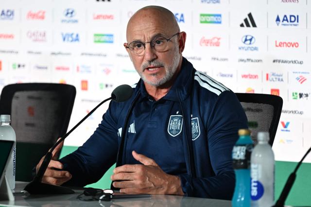Spain's head coach Luis de la Fuente gives an MD-1 press conference at Guadalajara Stadium in Zapopan on June 25, 2026, on the eve of the 2026 World Cup Group H football match between Uruguay and Spain. (Photo by Alfredo ESTRELLA / AFP)