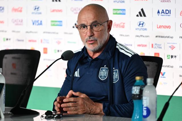 Spain's head coach Luis de la Fuente gives an MD-1 press conference at Guadalajara Stadium in Zapopan on June 25, 2026, on the eve of the 2026 World Cup Group H football match between Uruguay and Spain. (Photo by Alfredo ESTRELLA / AFP)