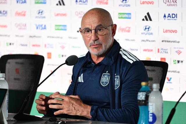 Spain's head coach Luis de la Fuente gives an MD-1 press conference at Guadalajara Stadium in Zapopan on June 25, 2026, on the eve of the 2026 World Cup Group H football match between Uruguay and Spain. (Photo by Alfredo ESTRELLA / AFP)