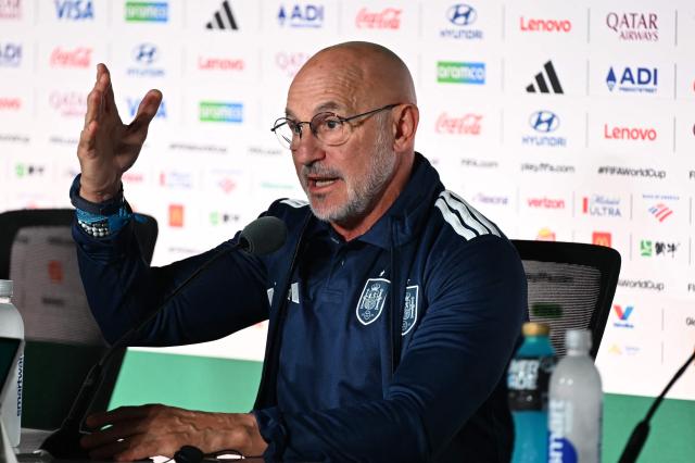 Spain's head coach Luis de la Fuente gives an MD-1 press conference at Guadalajara Stadium in Zapopan on June 25, 2026, on the eve of the 2026 World Cup Group H football match between Uruguay and Spain. (Photo by Alfredo ESTRELLA / AFP)