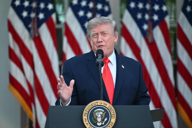 US President Donald Trump speaks during a Rose Garden Club dinner with American farmers at the White House in Washington, DC, on June 25, 2026. (Photo by Mandel NGAN / AFP)