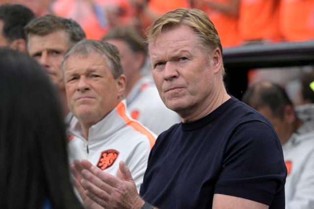 Netherlands' head coach Ronald Koeman gestures during the 2026 World Cup Group F football match between Tunisia and the Netherlands at the Kansas City Stadium in Kansas City on June 25, 2026.  (Photo by Juan MABROMATA / AFP)