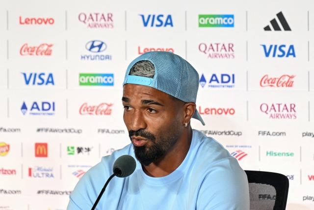 Uruguay's forward #19 Rodrigo Aguirre gives an MD-1 press conference at Guadalajara Stadium in Zapopan on June 25, 2026, on the eve of the 2026 World Cup Group H football match between Uruguay and Spain. (Photo by Alfredo ESTRELLA / AFP)