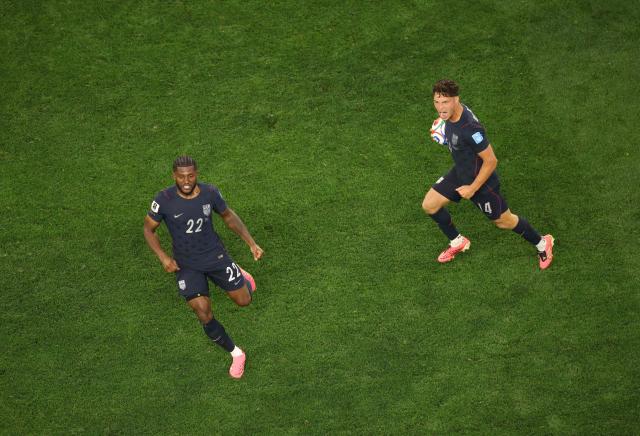 US midfielder #14 Sebastian Berhalter (R) celebrates after scoring his team’s second goal during the 2026 World Cup Group D football match between Turkey and USA at the Los Angeles Stadium in Inglewood on June 25, 2026.  (Photo by Etienne LAURENT / AFP)