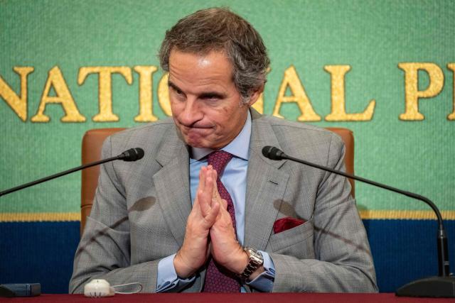 Rafael Mariano Grossi, Director General of the International Atomic Energy Agency (IAEA), gestures at the end of a press conference at the Japan National Press Club in Tokyo on June 26, 2026. (Photo by Yuichi YAMAZAKI / AFP)