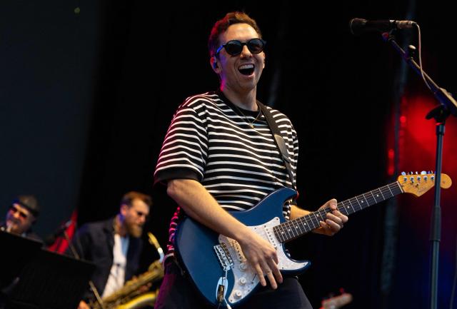 US guitarist and composer Cory Wong performs with his band during the "Noches del Botanico" festival in Madrid, on June 25, 2026. (Photo by Pierre-Philippe MARCOU / AFP)