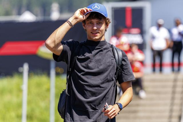Mercedes' Italian driver Kimi Antonelli arrives for the first practice session at the Red Bull Ring race track in Spielberg, Austria on June 26, 2026, ahead of the Formula One Austrian Grand Prix. (Photo by ERWIN SCHERIAU / APA / AFP) / Austria OUT