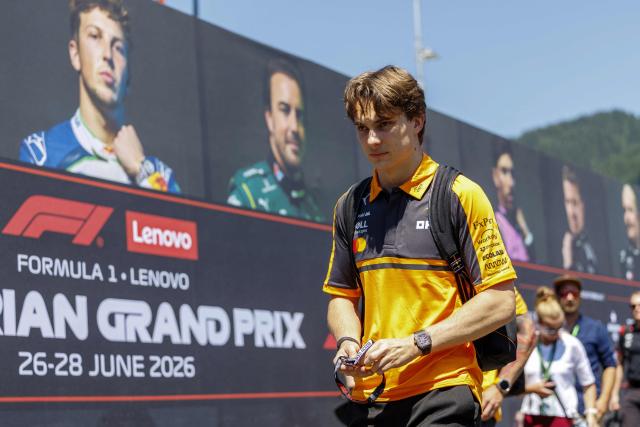 McLaren's Australian driver Oscar Piastri arrives for the first practice session at the Red Bull Ring race track in Spielberg, Austria on June 26, 2026, ahead of the Formula One Austrian Grand Prix. (Photo by ERWIN SCHERIAU / APA / AFP) / Austria OUT