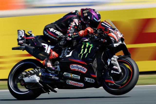 Aprilia Racing's Spanish rider Jorge Martin competes during a practice session ahead of the 95th edition of the Dutch Motorcycle Grand Prix at the TT Circuit Assen, in Assen, on June 26, 2026. (Photo by Vincent Jannink / ANP / AFP) / Netherlands OUT