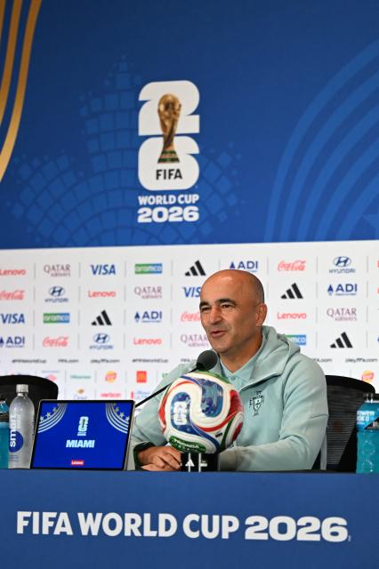 Portugal's Spanish head coach Roberto Martinez gives an MD-1 press conference at the Miami Stadium in Miami Gardens on June 26, 2026, on the eve of the 2026 World Cup Group K football match between Colombia and Portugal.  (Photo by CHANDAN KHANNA / AFP)