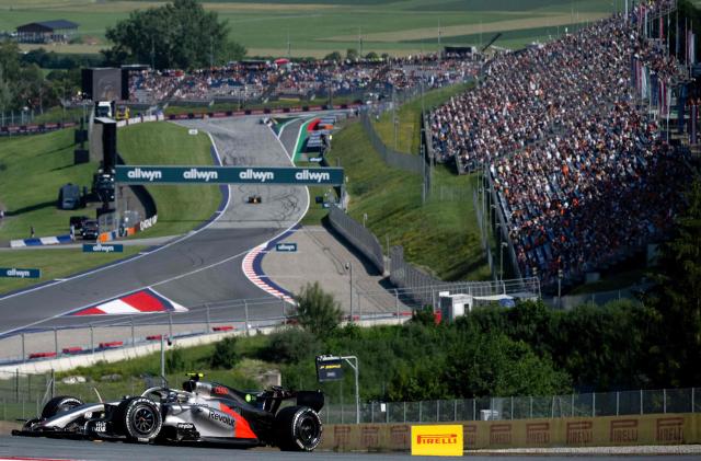 Audi's Brazilian driver Gabriel Bortoleto drives during the second practice session at the Red Bull Ring race track in Spielberg, Austria on June 26, 2026, ahead of the Formula One Austrian Grand Prix. (Photo by Joe KLAMAR / AFP)