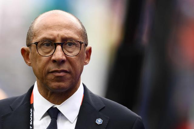 President of the French Football Federation Philippe Diallo arrives to attend the 2026 World Cup Group I football match between Norway and France at the Boston Stadium in Foxborough on June 26, 2026.  (Photo by CHARLY TRIBALLEAU / AFP)