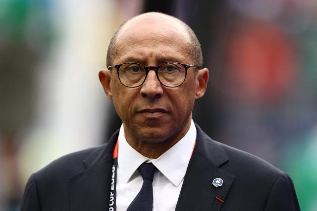 President of the French Football Federation Philippe Diallo arrives to attend the 2026 World Cup Group I football match between Norway and France at the Boston Stadium in Foxborough on June 26, 2026.  (Photo by CHARLY TRIBALLEAU / AFP)