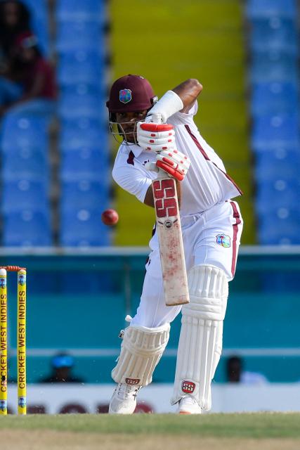 Roston Chase of West Indies bats during the 2nd day of the 1st Test between Sri Lanka and West Indies at Vivian Richards Cricket Stadium in North Sound, Antigua and Barbuda, on June 26, 2026. (Photo by Randy Brooks / AFP)